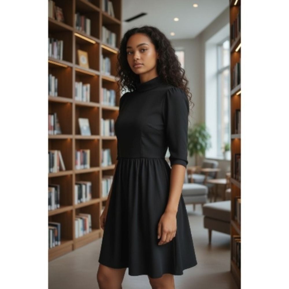 NEW Women's Floerns Long Sleeve Black‎ Dress Size M (5828)